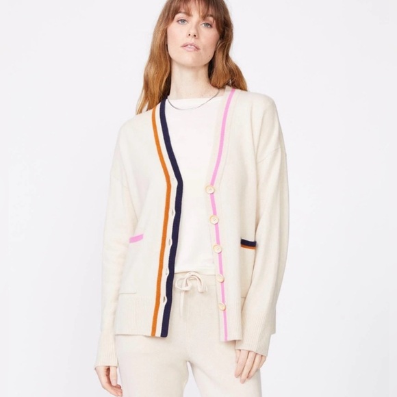 Monrow Sweaters - Monrow Wool Cashmere Striped Cardigan